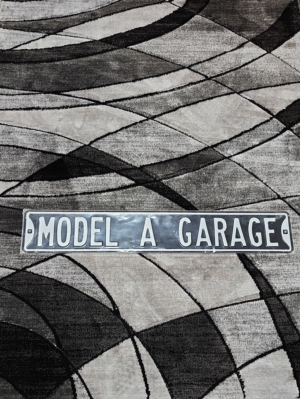 VINTAGE-STYLE RECTANGULAR EMBOSSED METAL "MODEL A GARAGE" DECORATIVE WALL SIGN